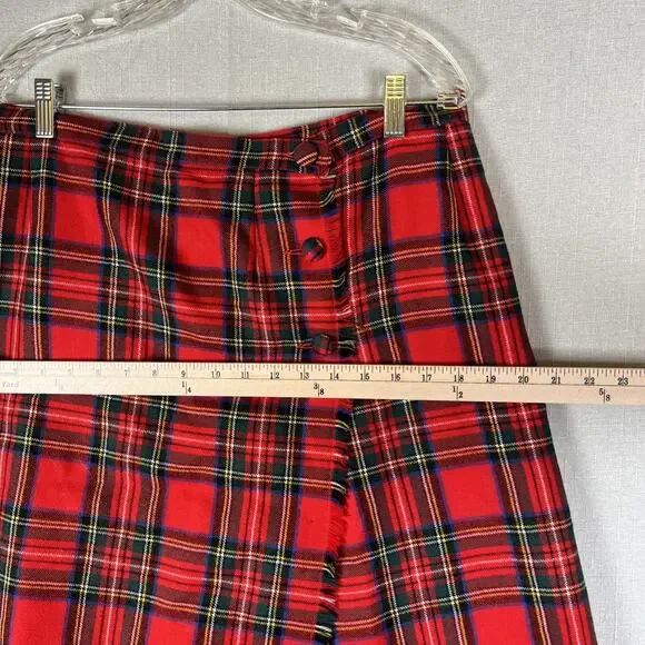 VTG Aljean 100% Wool Pleated Kilt Wrap Size 8 Midi Long Skirt Midi Canada Red - Picture 5 of 10